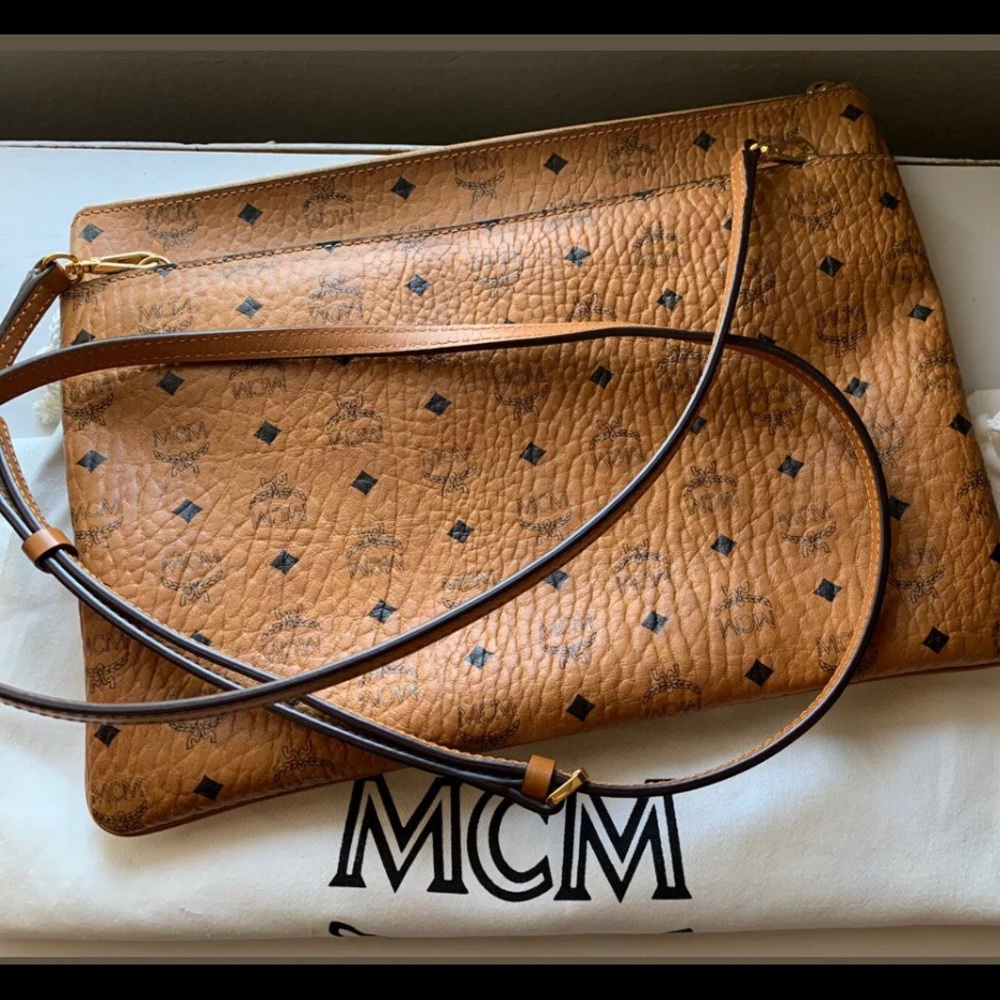 MCM Crossbody Pouch in Visetos Original Cognac